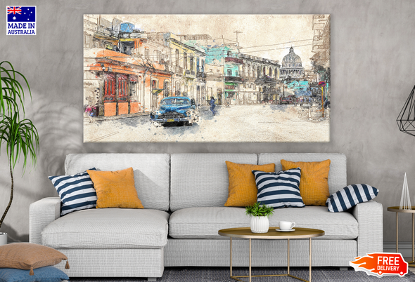 Vintage City View Painting Print 100% Australian Made