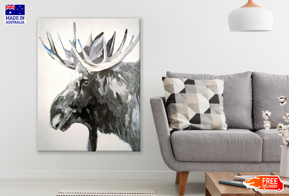 Elk Deer Portrait B&W Watercolour Painting Print 100% Australian Made