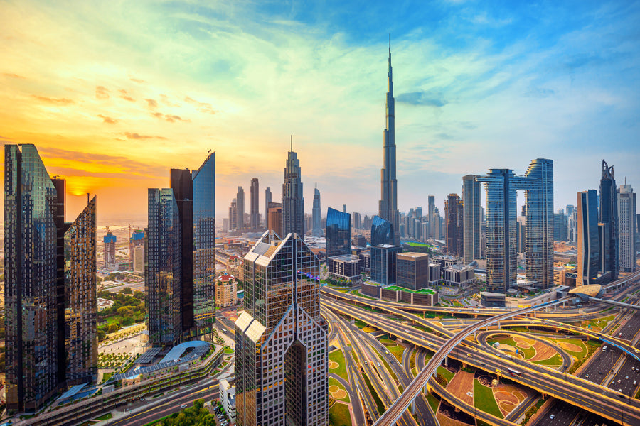 Dubai City Skyline Sunset View Photograph Print 100% Australian Made