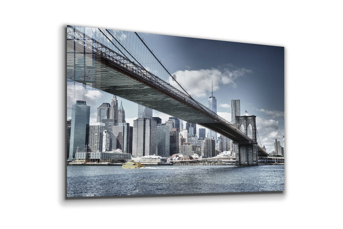 Brooklyn Bridge & City Print Tempered Glass Wall Art 100% Made in Australia Ready to Hang