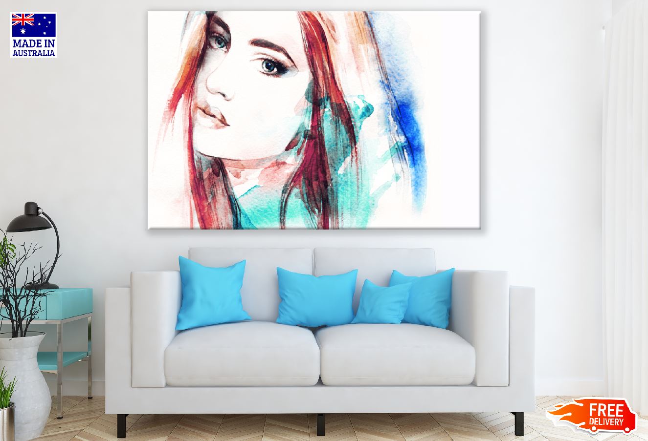 Fashion Woman & Colorful Hair Watercolor Painting Print 100% Australian Made