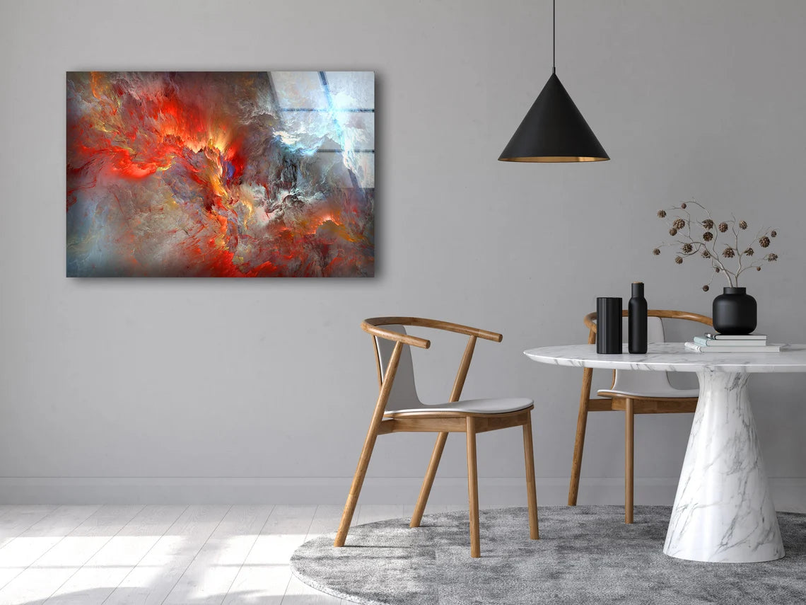 Orange & Grey Abstract Cloud Design Acrylic Glass Print Tempered Glass Wall Art 100% Made in Australia Ready to Hang