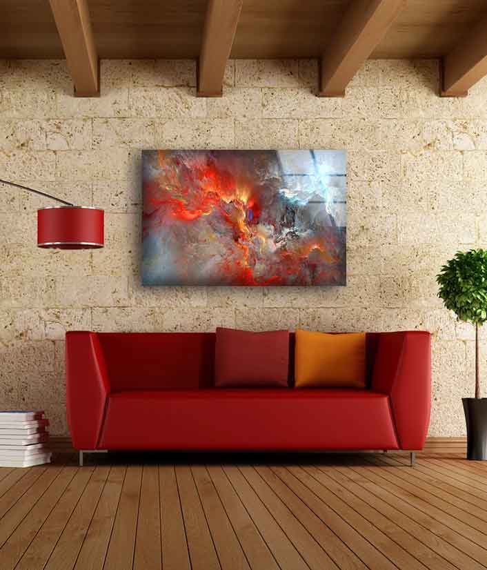 Orange & Grey Abstract Cloud Design Acrylic Glass Print Tempered Glass Wall Art 100% Made in Australia Ready to Hang