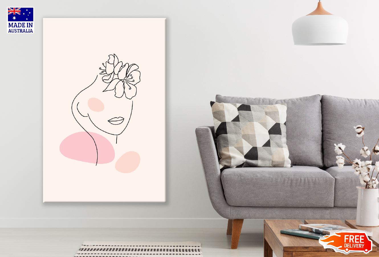 Woman With Floral Line Art Design Print 100% Australian Made