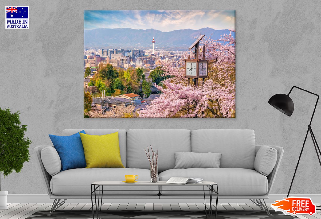 Kyoto City Skyline & Sakura Flowers View Photograph Print 100% Australian Made