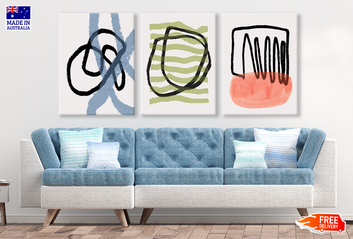 3 Set of Abstract Hand Drawn Design High Quality print 100% Australian made wall Canvas ready to hang