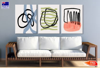 3 Set of Abstract Hand Drawn Design High Quality print 100% Australian made wall Canvas ready to hang