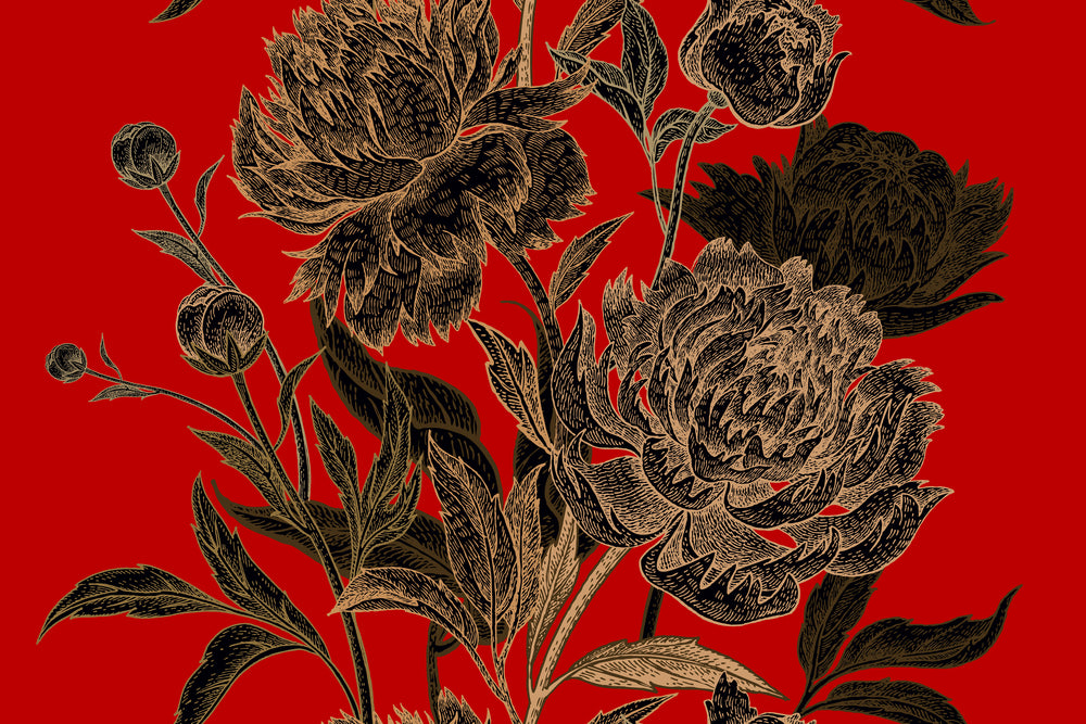 Black & Gold Flower on Red Background Print 100% Australian Made