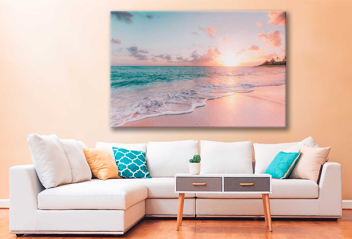 Bella Home Pink Sky Beach & Sunset Print Canvas Ready to hang