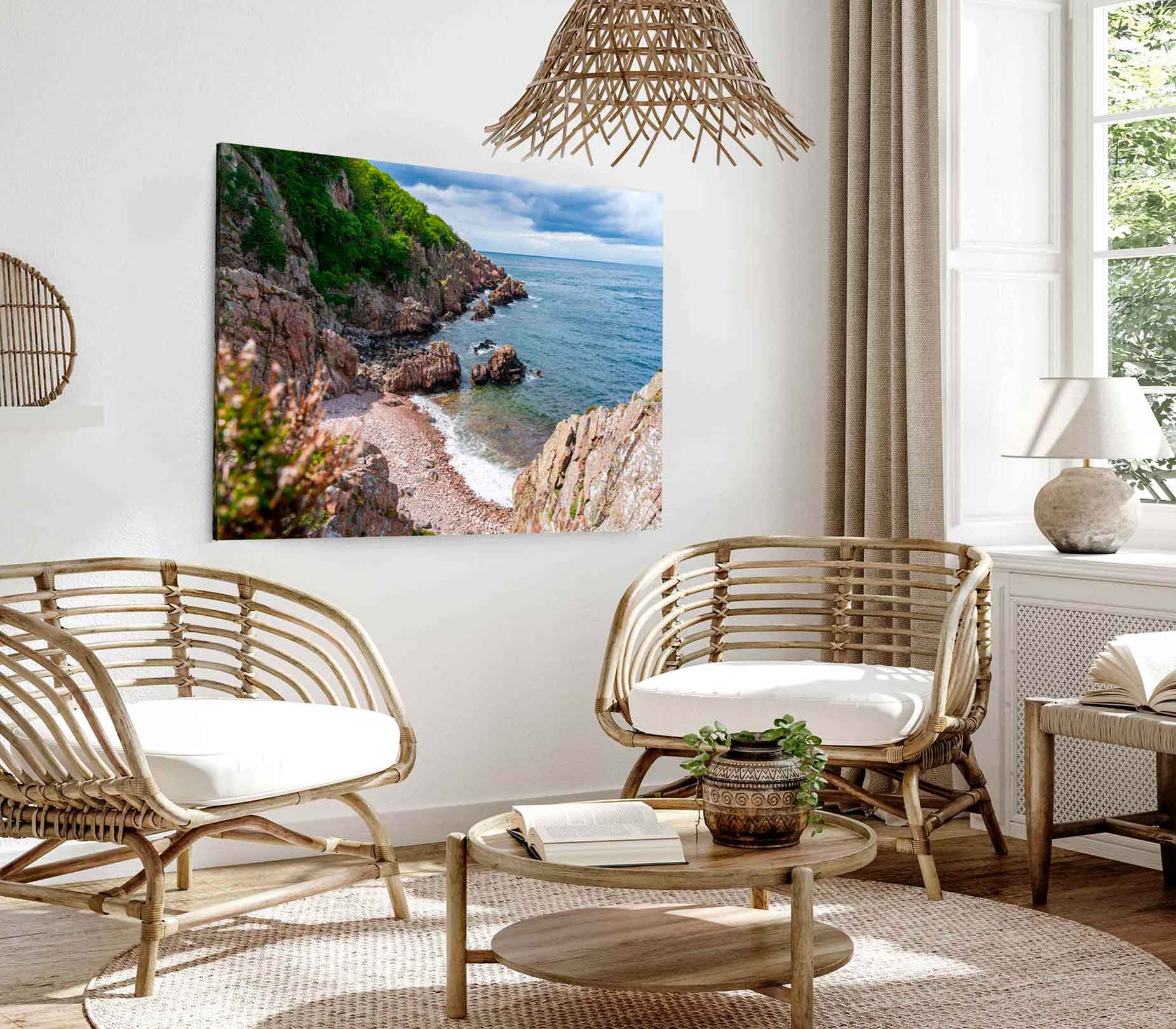 Bella Home Rockys near Beach & Blue Sky View Print Canvas Ready to hang