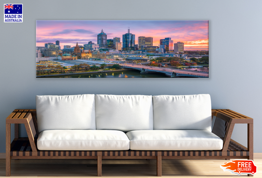 Panoramic Canvas Melbourn City Sunset High Quality 100% Australian made wall Canvas Print ready to hang