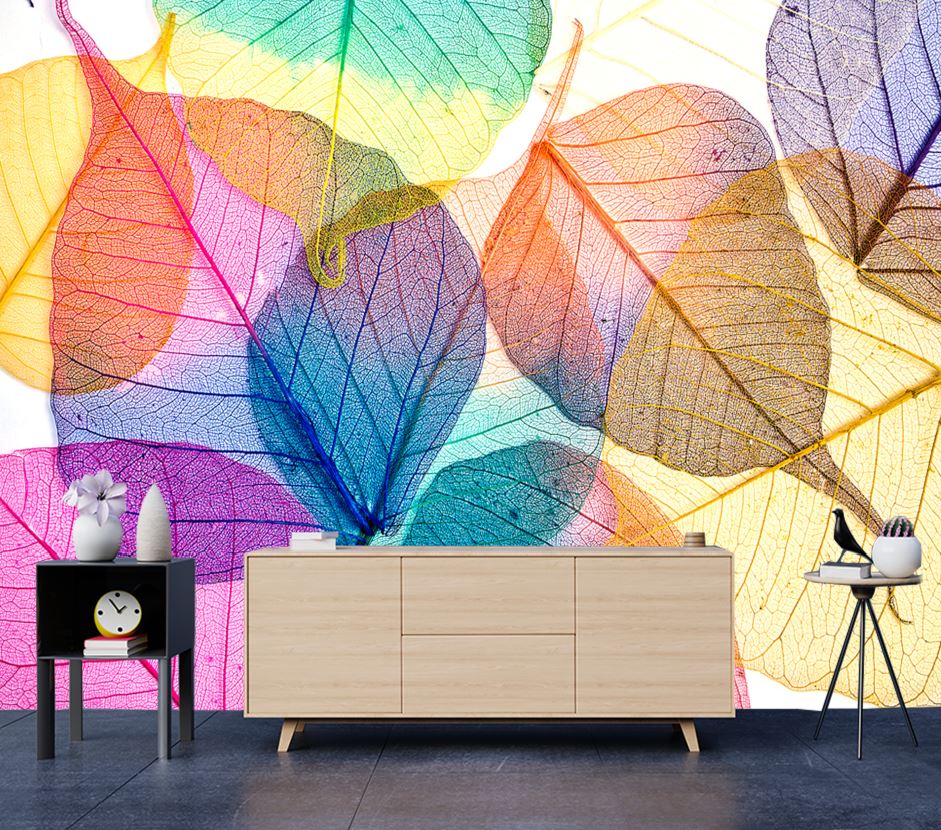 Wallpaper Murals Peel and Stick Removable Colorful Leaves High Quality