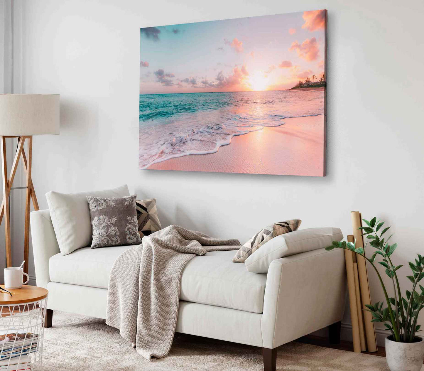 Bella Home Pink Sky Beach & Sunset Print Canvas Ready to hang