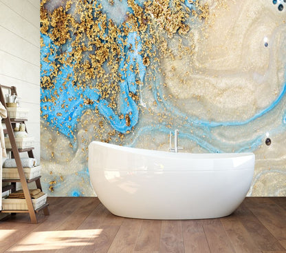 Wallpaper Murals Peel and Stick Removable Gold & Blue Abstract Design High Quality