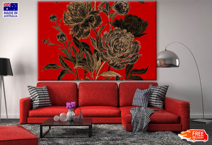 Black & Gold Flower on Red Background Print 100% Australian Made