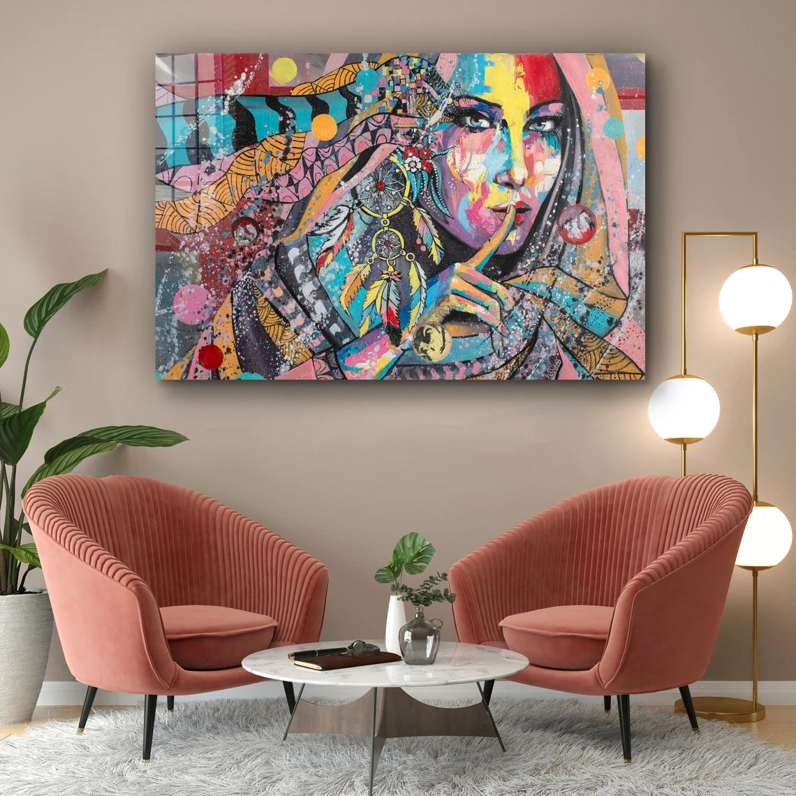 Colorful Abstract Woman Print Tempered Glass Wall Art 100% Made in Australia Ready to Hang