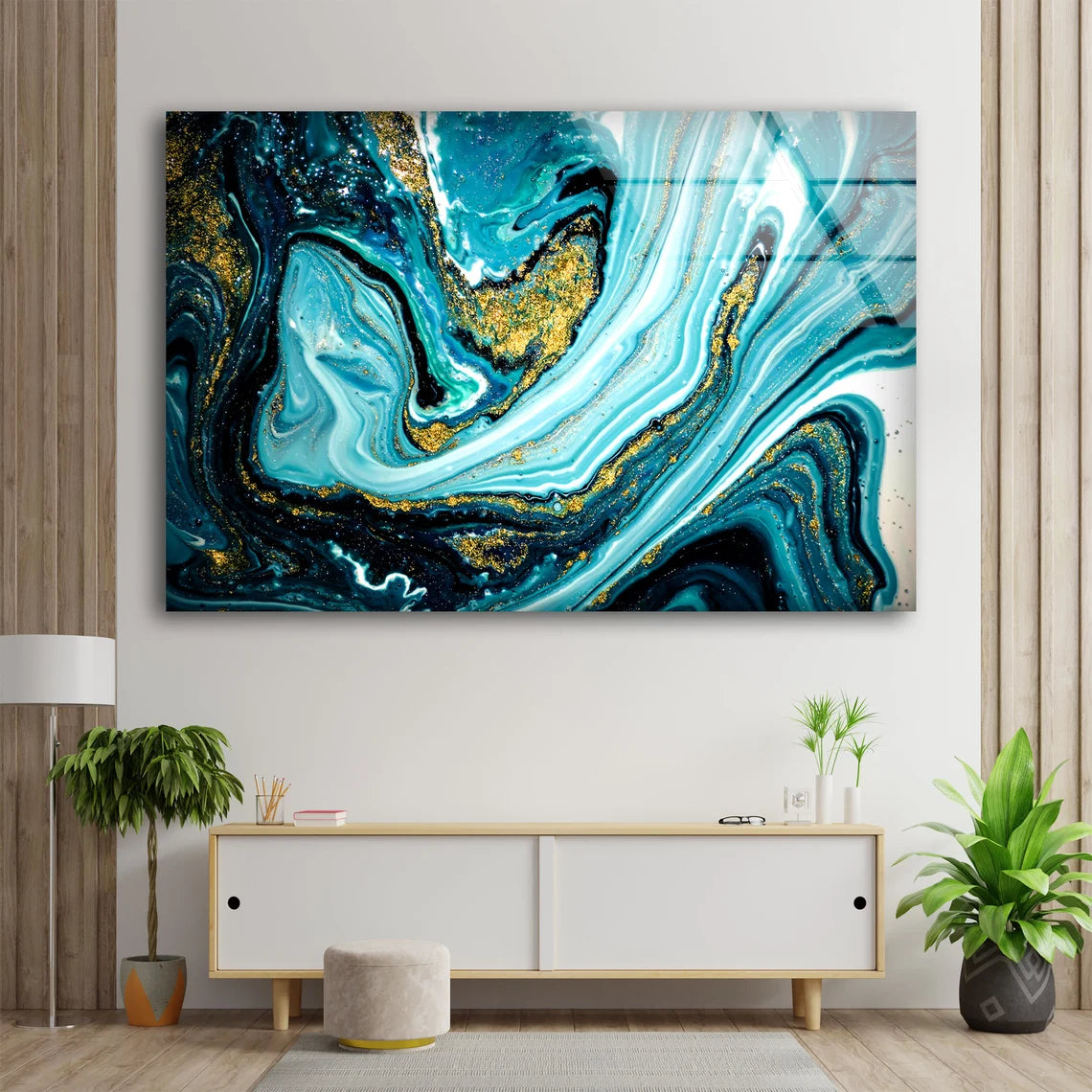 Blue Gold & White Abstract Design Acrylic Glass Print Tempered Glass Wall Art 100% Made in Australia Ready to Hang