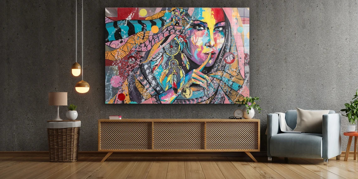 Colorful Abstract Woman Print Tempered Glass Wall Art 100% Made in Australia Ready to Hang