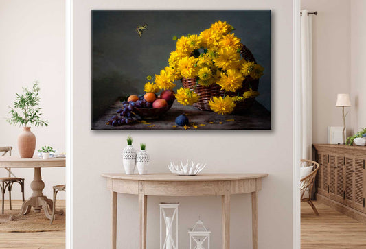 Bella Home Yellow Flowers & Fruits on Table Print Canvas Ready to hang