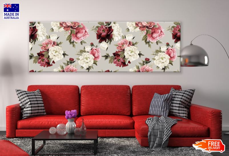 Panoramic Canvas Colorful Flowers Watercolor Painting High Quality 100% Australian Made Wall Canvas Print Ready to Hang