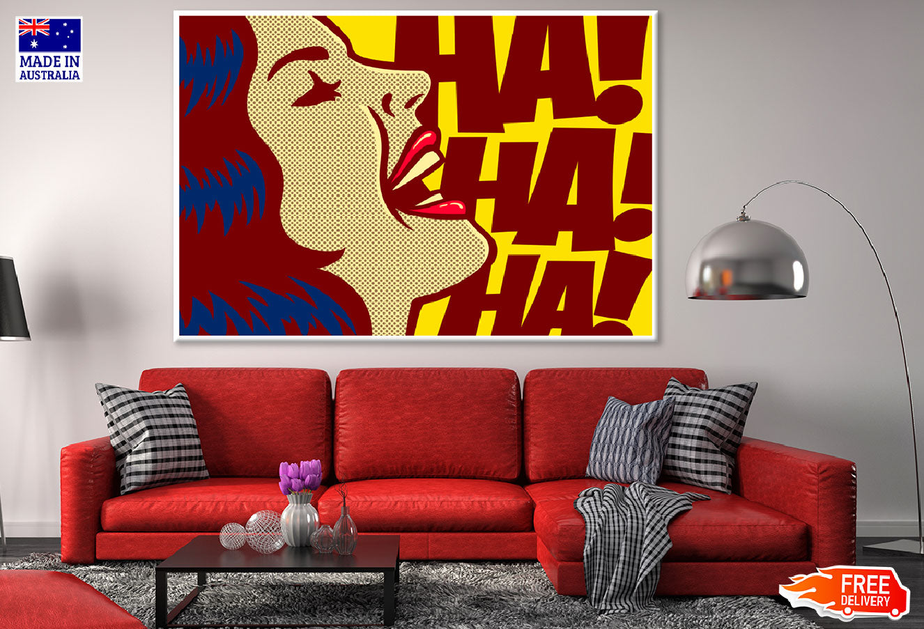 Woman Smiling & Ha Ha Ha Quote Illustration Print 100% Australian Made