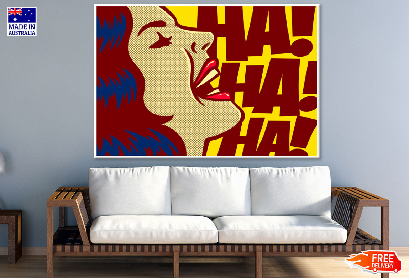 Woman Smiling & Ha Ha Ha Quote Illustration Print 100% Australian Made