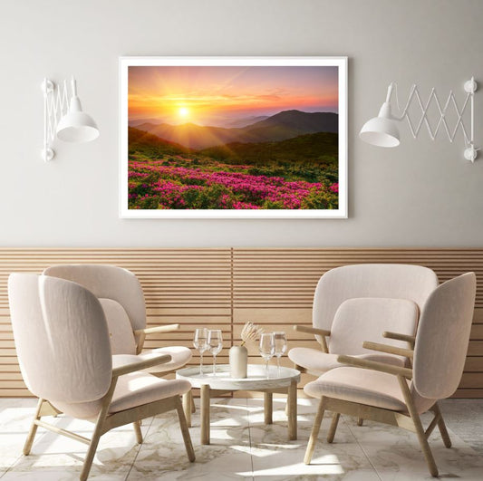 Sunset Over Flower Field Scenery Home Decor Premium Quality Poster Print Choose Your Sizes