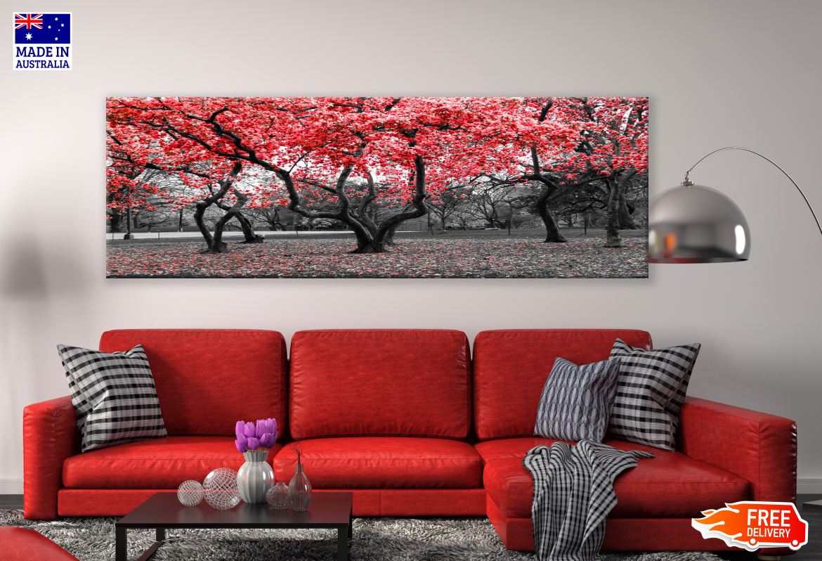 Panoramic Canvas Red Black Tree High Quality 100% Australian made wall Canvas Print ready to hang