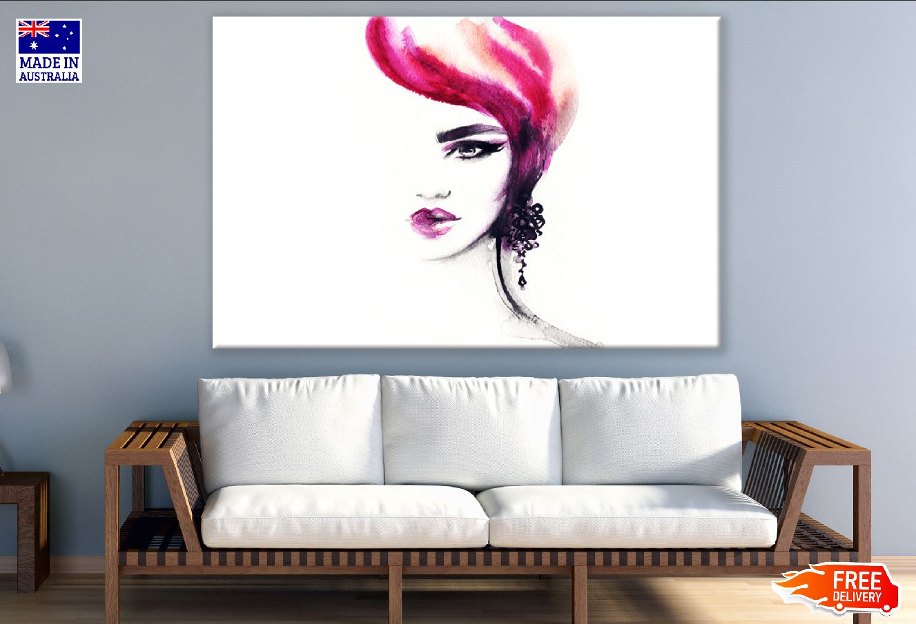 Woman Face with Pink Hair Abstract Watercolor Painting Print 100% Australian Made