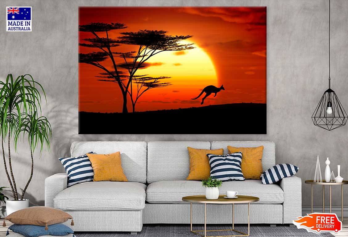 Kangaroo on Field Sunset View Photograph Print 100% Australian Made