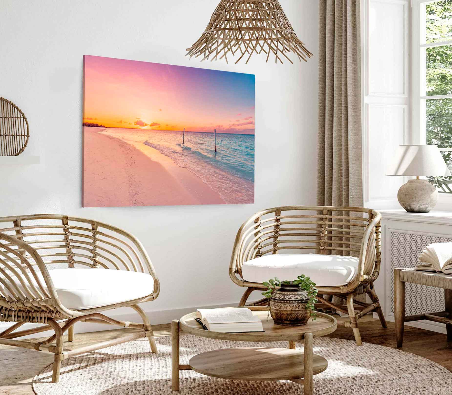 Bella Home Tropical Sunset Pink Sand Beach Print Canvas Ready to hang