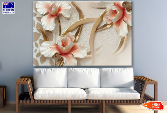 Orange & White 3D Floral Design Print 100% Australian Made