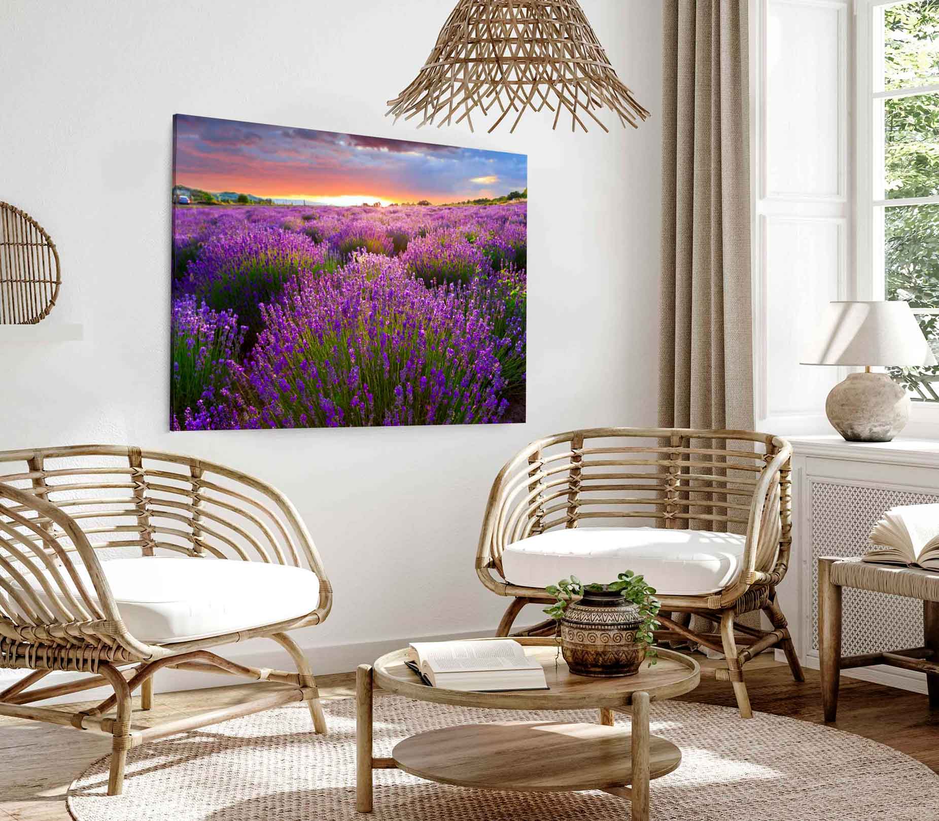 Bella Home Sunset over lavender field View Print Canvas Ready to hang