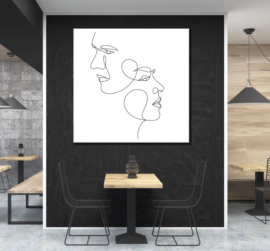 Square Canvas Couple Faces Line Art High Quality Print 100% Australian Made