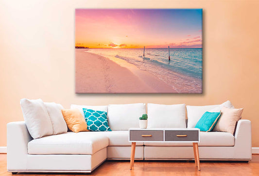 Bella Home Tropical Sunset Pink Sand Beach Print Canvas Ready to hang