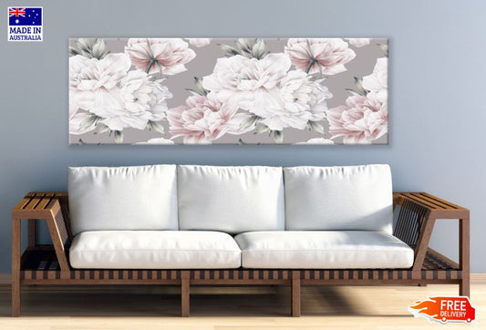 Panoramic Canvas White & Pink Flowers Watercolor Painting High Quality 100% Australian Made Wall Canvas Print Ready to Hang