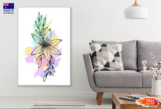 Colorful Flower With Leaves Line Art Design Print 100% Australian Made