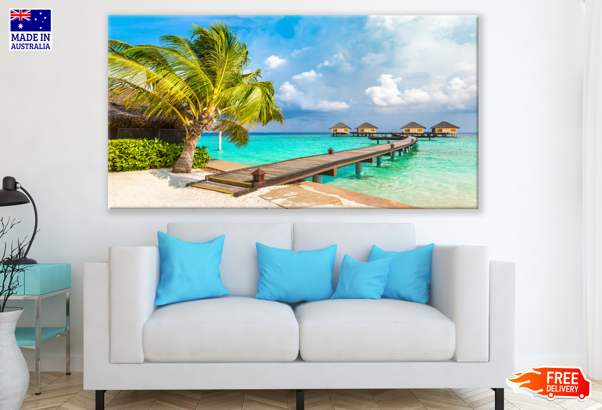 Stunning Beach With Wooden Pier Print 100% Australian Made