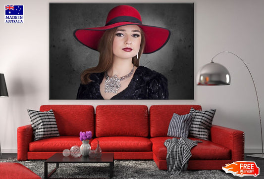 Fashion Girl with Red Hat Closeup Photograph Print 100% Australian Made