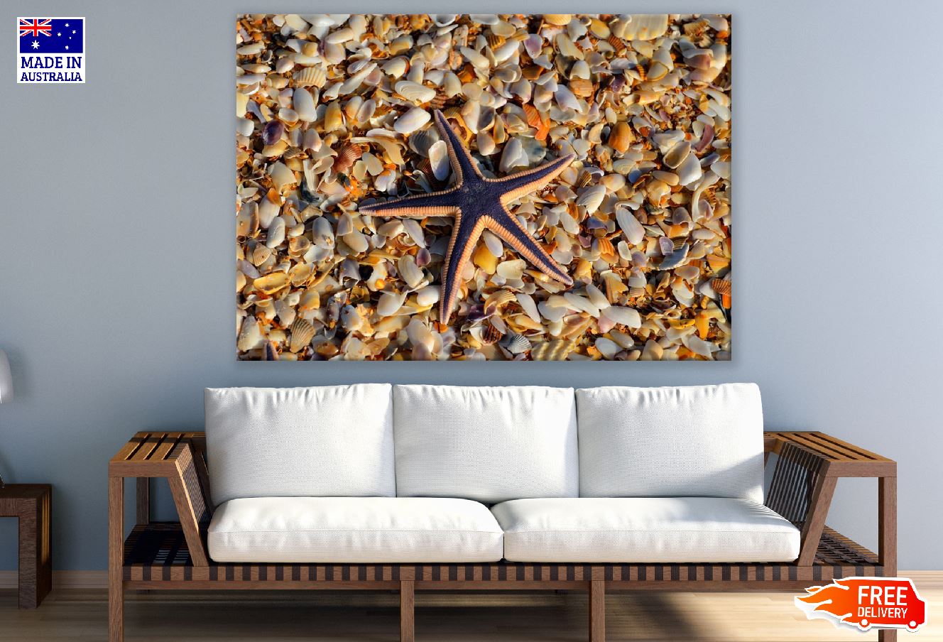 Starfish on Sea Shell Closeup Photograph Print 100% Australian Made