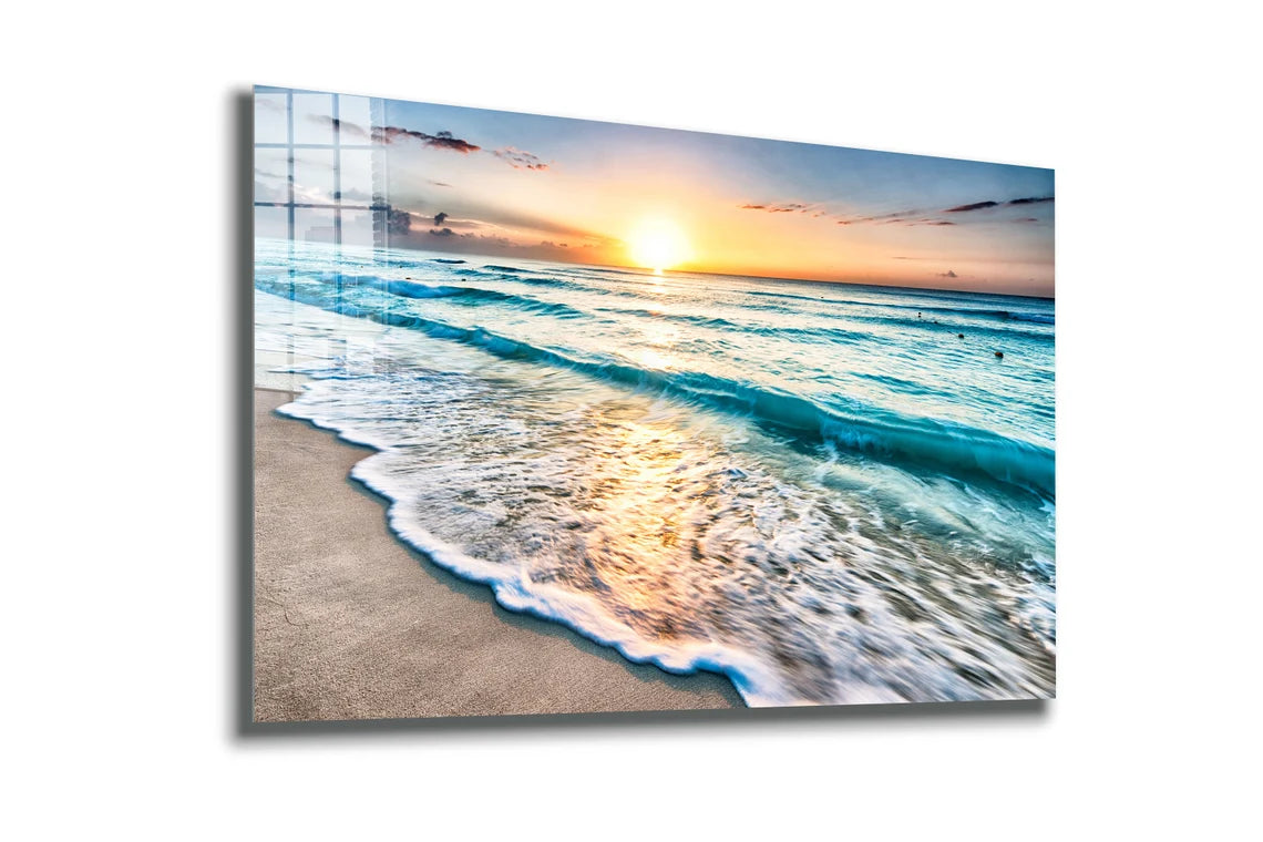 Seashore Sunset Ocean Print Tempered Glass Wall Art 100% Made in Australia Ready to Hang