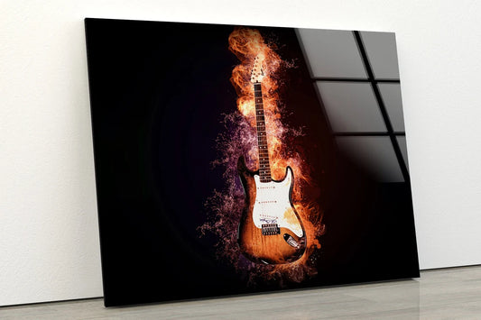 Guitar with Fire Acrylic Glass Print Tempered Glass Wall Art 100% Made in Australia Ready to Hang