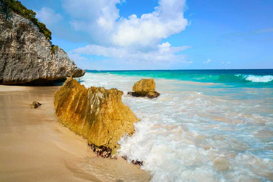 Bella Home Sandy Beach & Rocks Blue Sky View Print Canvas Ready to hang