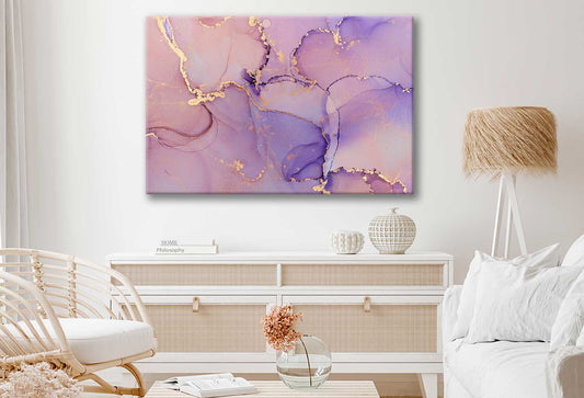 Bella Home Purple & Gold Color Abstract Print Canvas Ready to hang