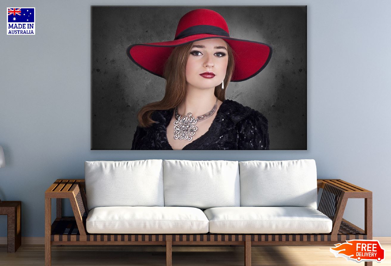 Fashion Girl with Red Hat Closeup Photograph Print 100% Australian Made