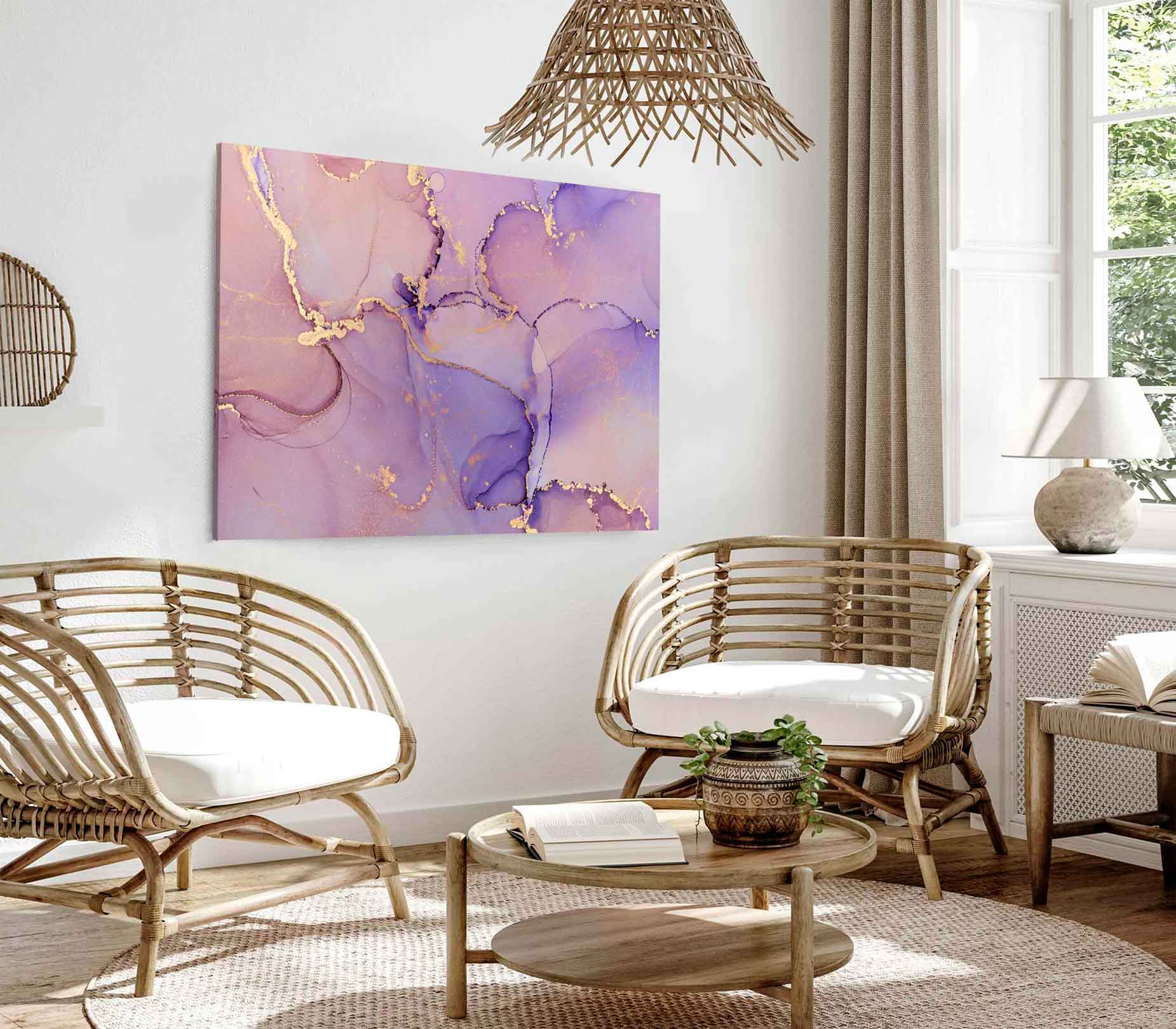 Bella Home Purple & Gold Color Abstract Print Canvas Ready to hang