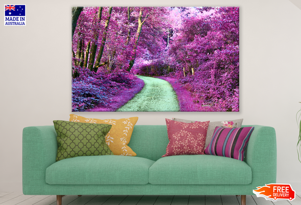 Road with Blossom Trees Around Forest Print 100% Australian Made