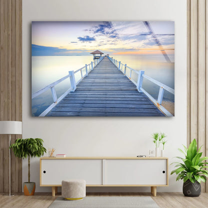 Wooden Pier Over Lake Sunset Photograph Acrylic Glass Print Tempered Glass Wall Art 100% Made in Australia Ready to Hang