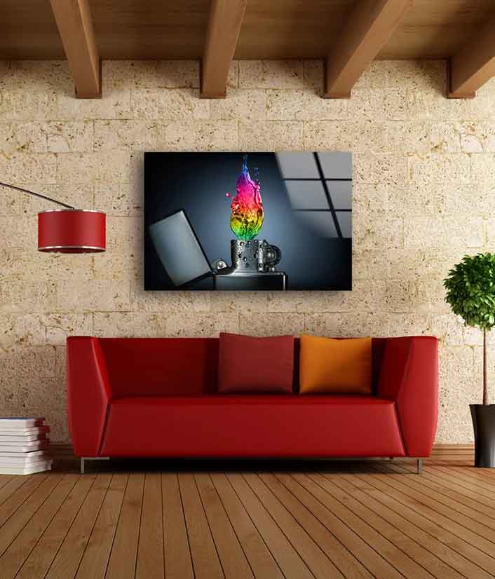 Lighter with Fire Shaped Colorful Water Art Design Acrylic Glass Print Tempered Glass Wall Art 100% Made in Australia Ready to Hang