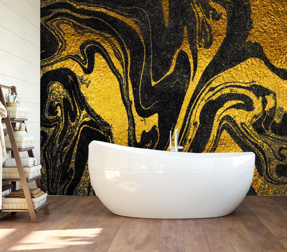 Wallpaper Murals Peel and Stick Removable Gold & Black Abstract Granite Design High Quality